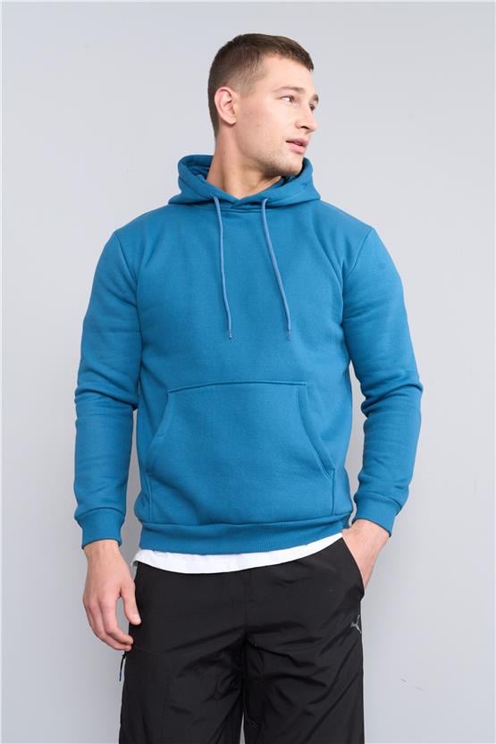 Çetinkaya Mentality 3035 3 İp Kapşonlu Petrol Sweatshirt