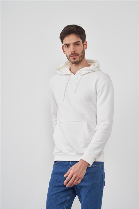 Çetinkaya Mentality 3035 3 İplik Kapüşonlu Ekru Sweatshirt