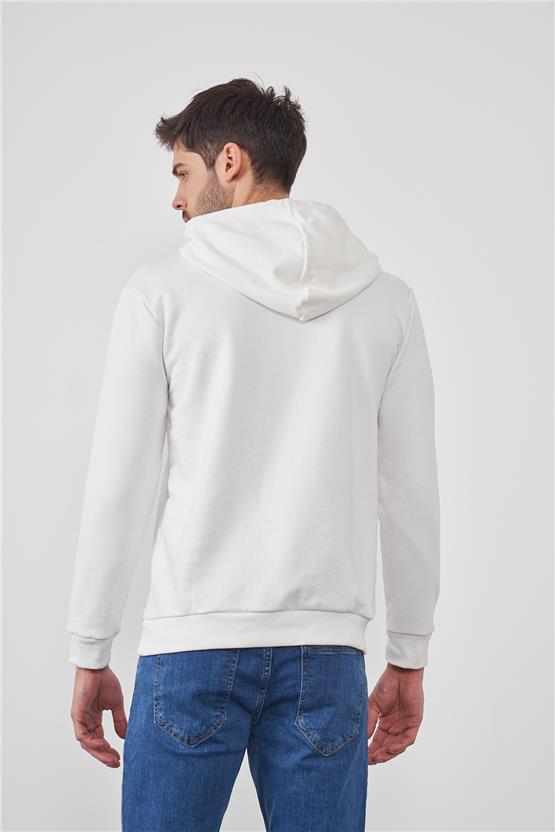 Çetinkaya Mentality 3035 3 İplik Kapüşonlu Ekru Sweatshirt