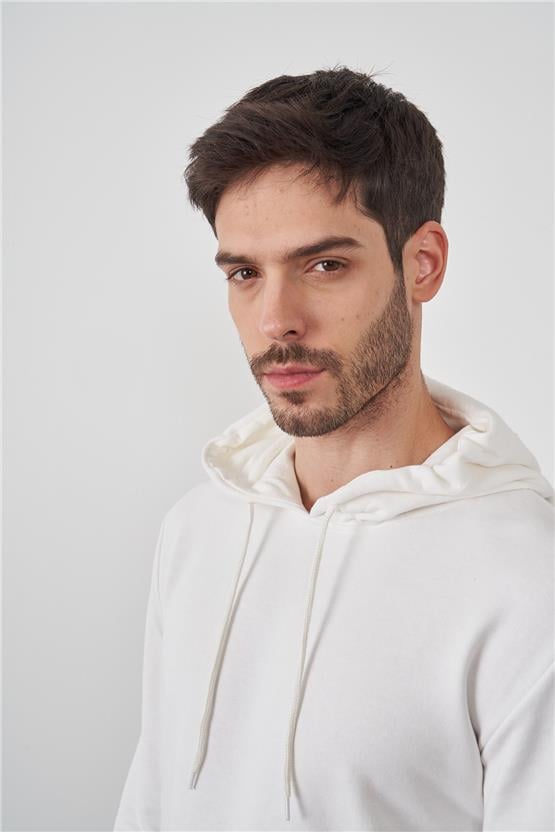 Çetinkaya Mentality 3035 3 İplik Kapüşonlu Ekru Sweatshirt