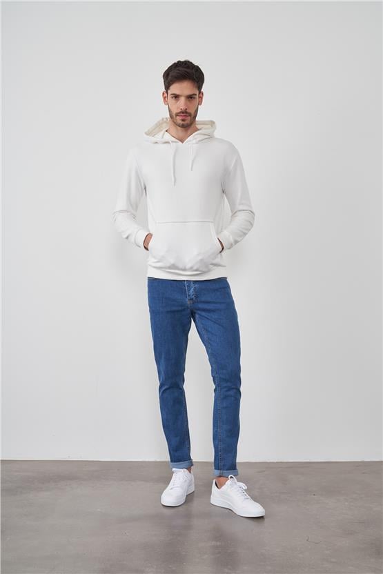 Çetinkaya Mentality 3035 3 İplik Kapüşonlu Ekru Sweatshirt