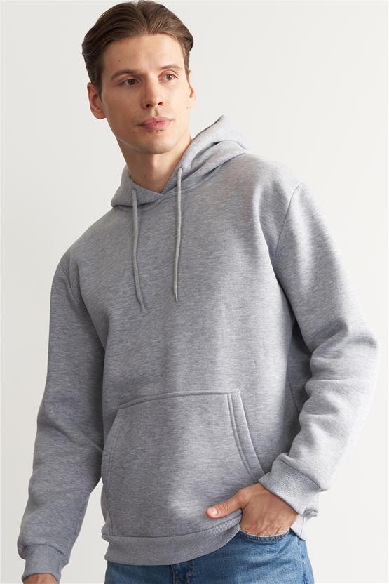 Çetinkaya Mentality 3035 Gri Melanj Kapüşonlu Sweatshirt