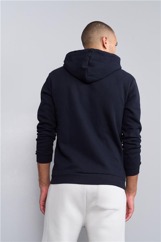 Çetinkaya Mentality 3035 Rahat Kalıp Erkek Lacivert Kapüşonlu Sweatshirt