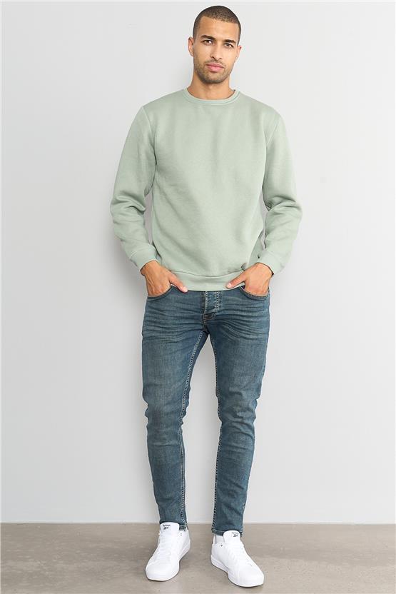 Çetinkaya Mentality 3036 3 İp Bisiklet Yaka Çağla Sweatshirt