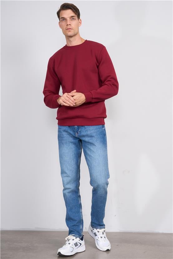 Çetinkaya Mentality 3036 3 İp Bisiklet Yaka Bordo Sweatshirt