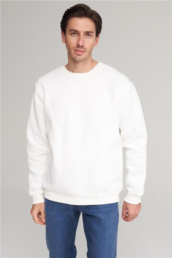 Çetinkaya Mentality 3036 3 İp Bisiklet Yaka Krem Sweatshirt