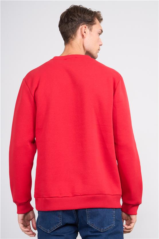 Çetinkaya Mentality 3036 3 İp Bisiklet Yaka Kırmızı Sweatshirt