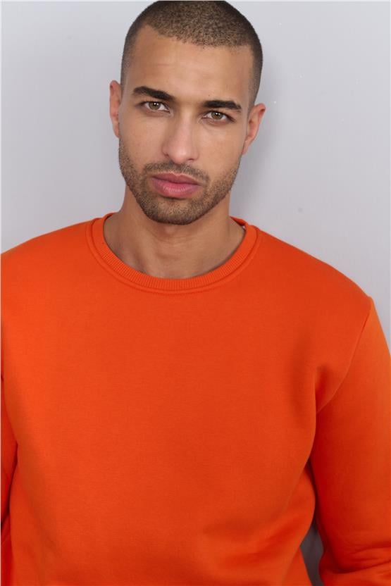 Çetinkaya Mentality 3036 3 İp Bisiklet Yaka Oranj Sweatshirt