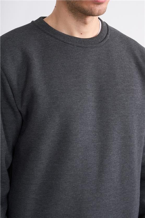 Çetinkaya Mentality 3036 3 İp Bisiklet Yaka Antrasitmelanj Sweatshirt