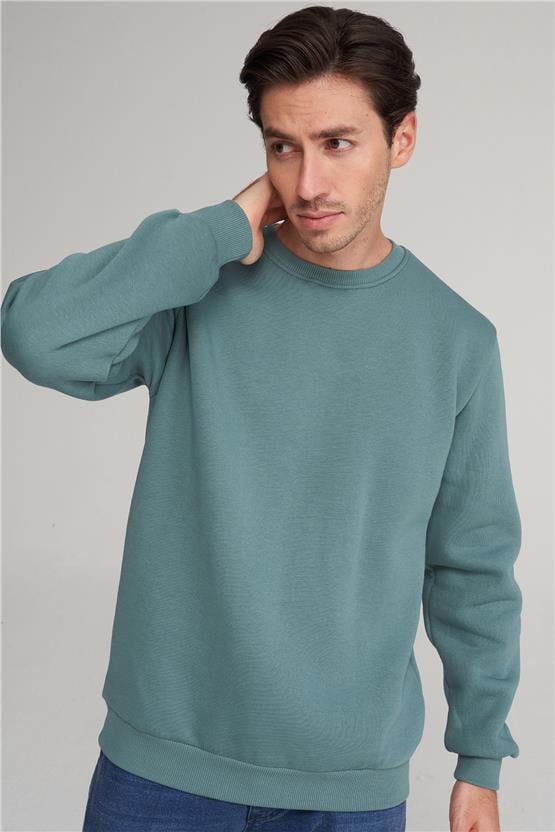 Çetinkaya Mentality 3036 3 İp Bisiklet Yaka MaviYeşil Sweatshirt