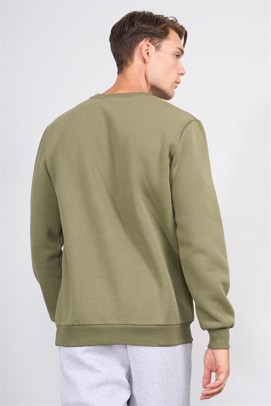 Çetinkaya Mentality 3036 3 İp Bisiklet Yaka Haki Sweatshirt