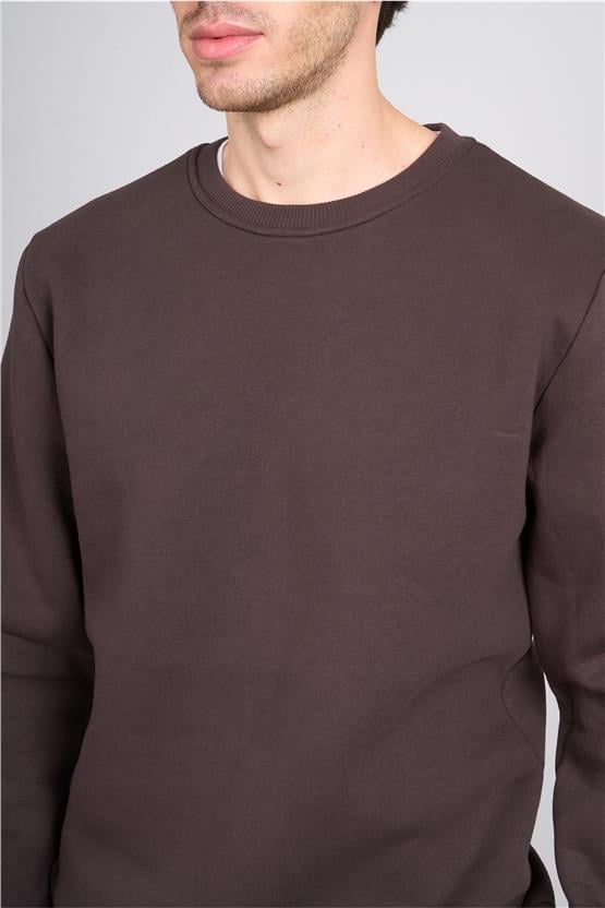 Çetinkaya Mentality 3036 3 İp Bisiklet Yaka Kahve Sweatshirt