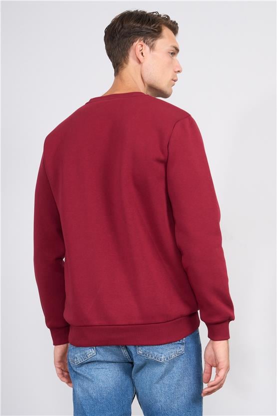 Çetinkaya Mentality 3036 3 İp Bisiklet Yaka Bordo Sweatshirt