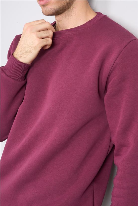Çetinkaya Mentality 3036 3 İp Bisiklet Yaka Mürdüm Sweatshirt
