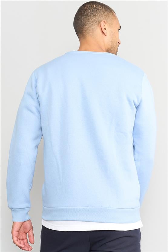 Çetinkaya Mentality 3036 3 İp Bisiklet Yaka Mavi Sweatshirt