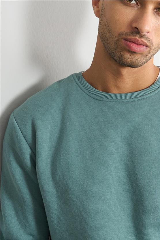 Çetinkaya Mentality 3036 3 İp Bisiklet Yaka Mavi-Yeşil Sweatshirt