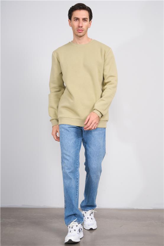 Çetinkaya Mentality 3036 3 İp Bisiklet Yaka Eski Yeşil Sweatshirt