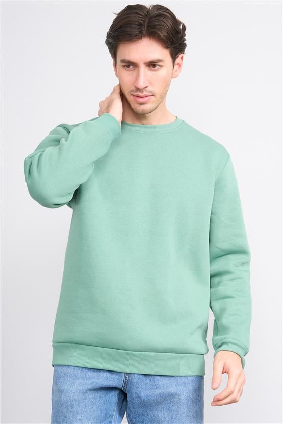 Çetinkaya Mentality 3036 3 İp Bisiklet Yaka Yeşil Sweatshirt