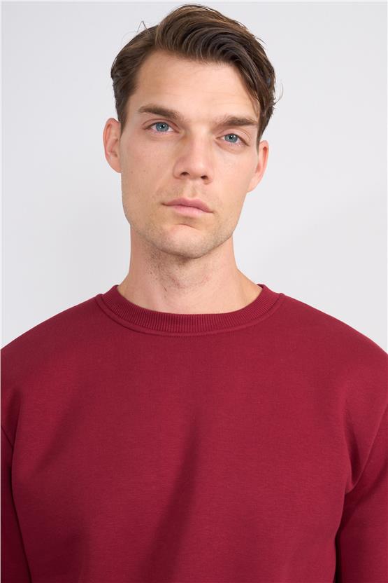 Çetinkaya Mentality 3036 3 İp Bisiklet Yaka Bordo Sweatshirt