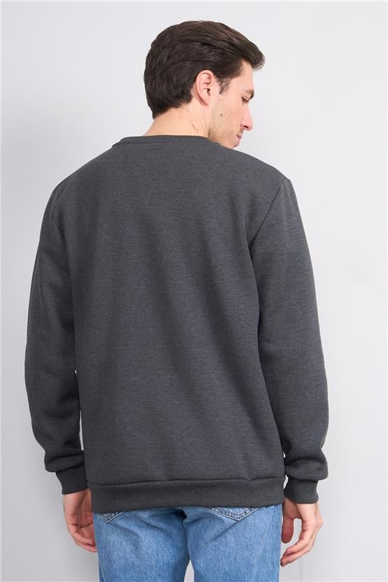 Çetinkaya Mentality 3036 3 İp Bisiklet Yaka Antrasitmelanj Sweatshirt