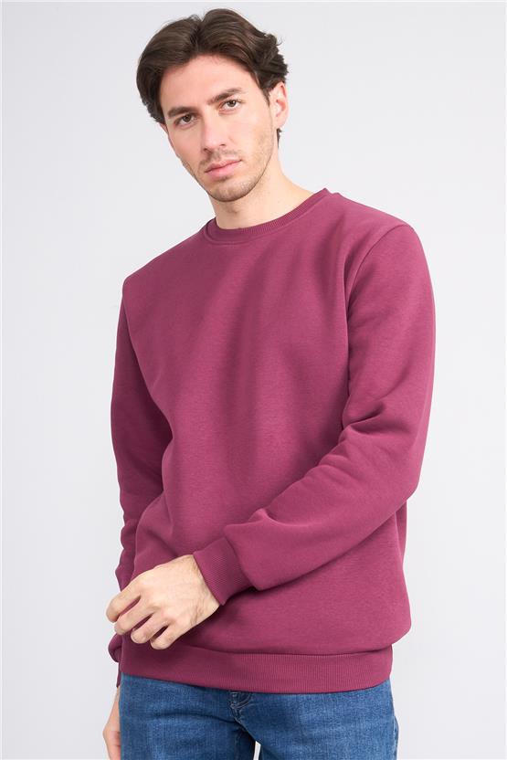 Çetinkaya Mentality 3036 3 İp Bisiklet Yaka Mürdüm Sweatshirt