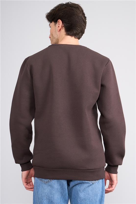Çetinkaya Mentality 3036 3 İp Bisiklet Yaka Kahve Sweatshirt