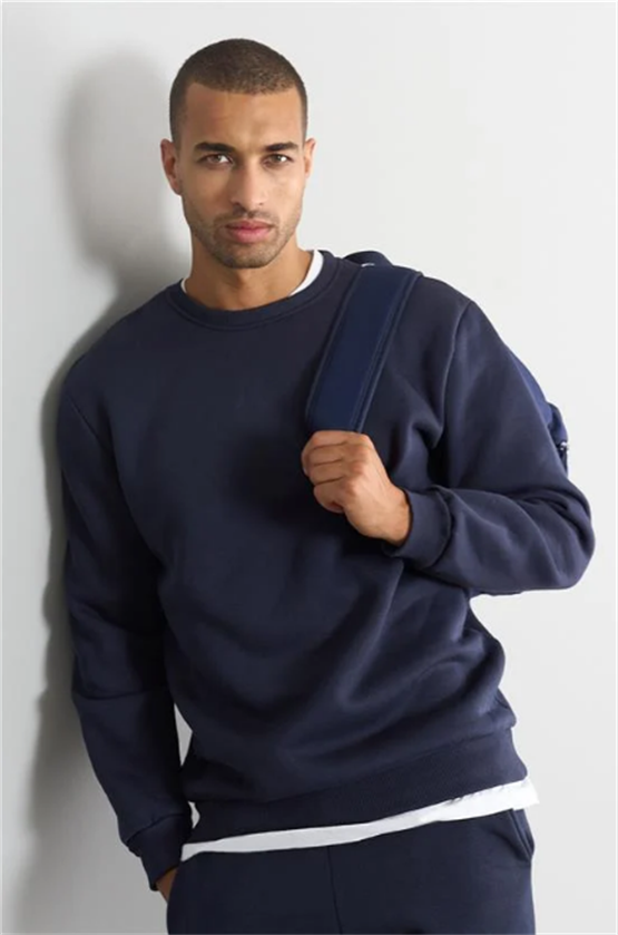 Çetinkaya Mentality 3036 3 İp Bisiklet Yaka Lacivert Sweatshirt