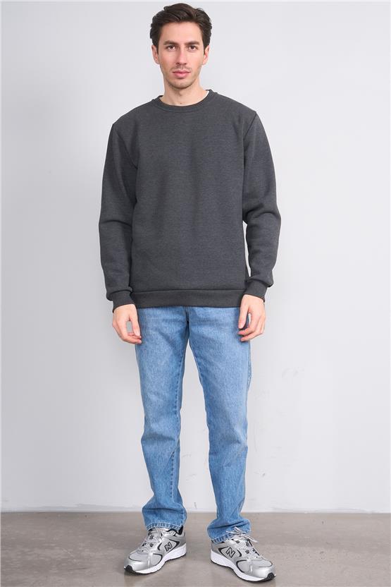 Çetinkaya Mentality 3036 3 İp Bisiklet Yaka Antrasitmelanj Sweatshirt