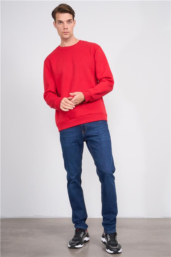 Çetinkaya Mentality 3036 3 İp Bisiklet Yaka Kırmızı Sweatshirt