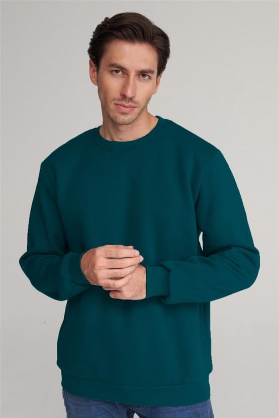 Çetinkaya Mentality 3036 3 İp Bisiklet Yaka Petrol Sweatshirt