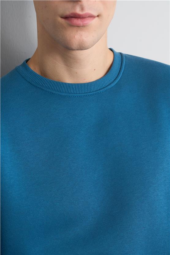 Çetinkaya Mentality 3036 3 İp Bisiklet Yaka Petrol Sweatshirt