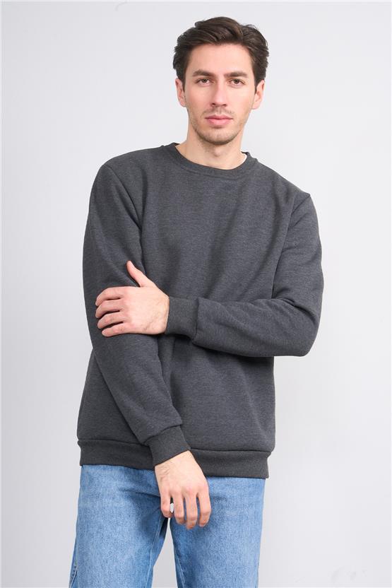 Çetinkaya Mentality 3036 3 İp Bisiklet Yaka Antrasitmelanj Sweatshirt