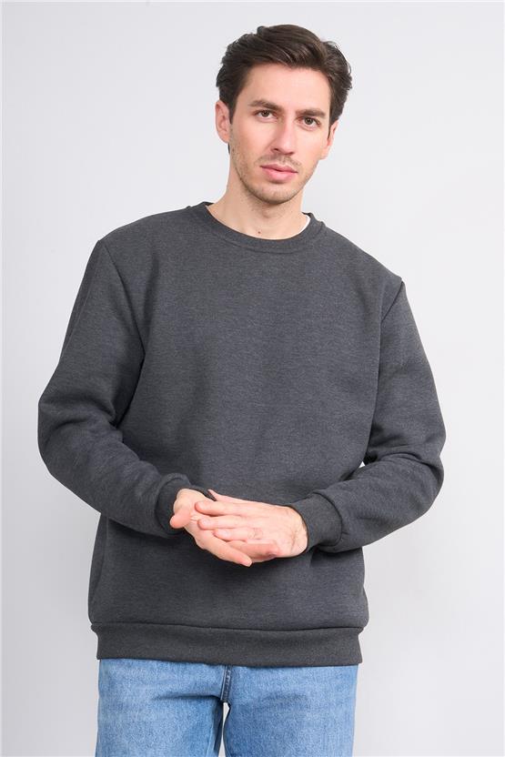 Çetinkaya Mentality 3036 3 İp Bisiklet Yaka Antrasitmelanj Sweatshirt