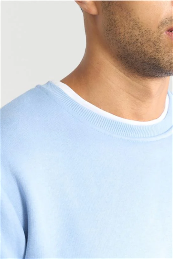 Çetinkaya Mentality 3036 3 İp Bisiklet Yaka Mavi Sweatshirt