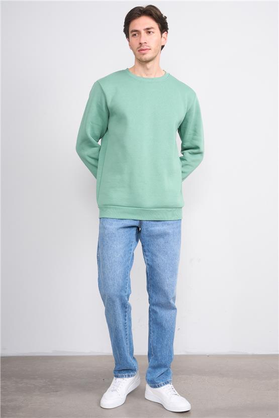 Çetinkaya Mentality 3036 3 İp Bisiklet Yaka Yeşil Sweatshirt