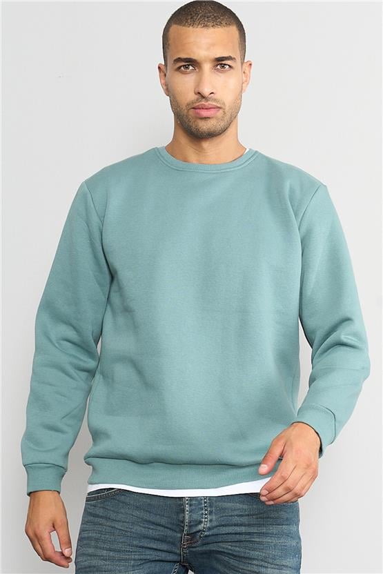 Çetinkaya Mentality 3036 3 İp Bisiklet Yaka Mavi-Yeşil Sweatshirt