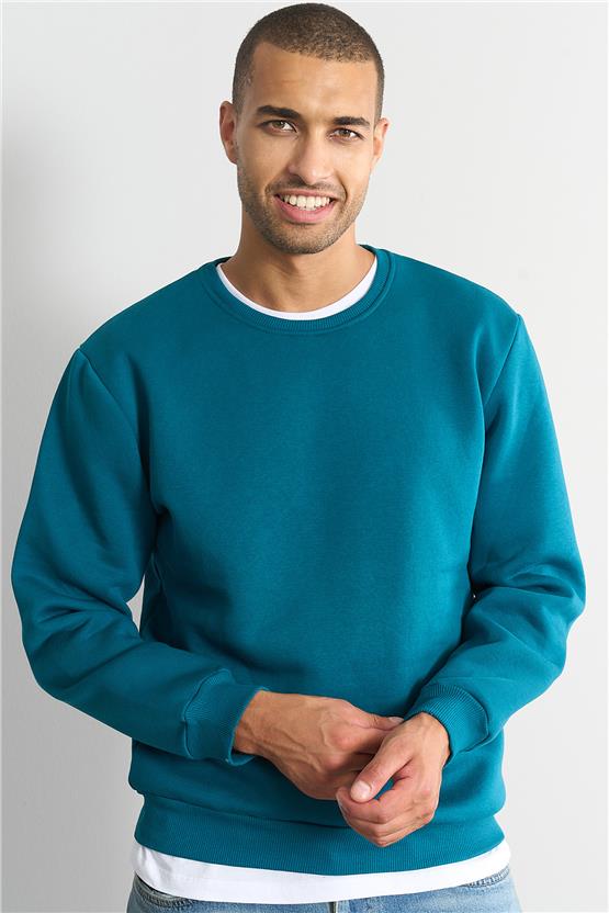 Çetinkaya Mentality 3036 3 İp Bisiklet Yaka Yeşil Sweatshirt