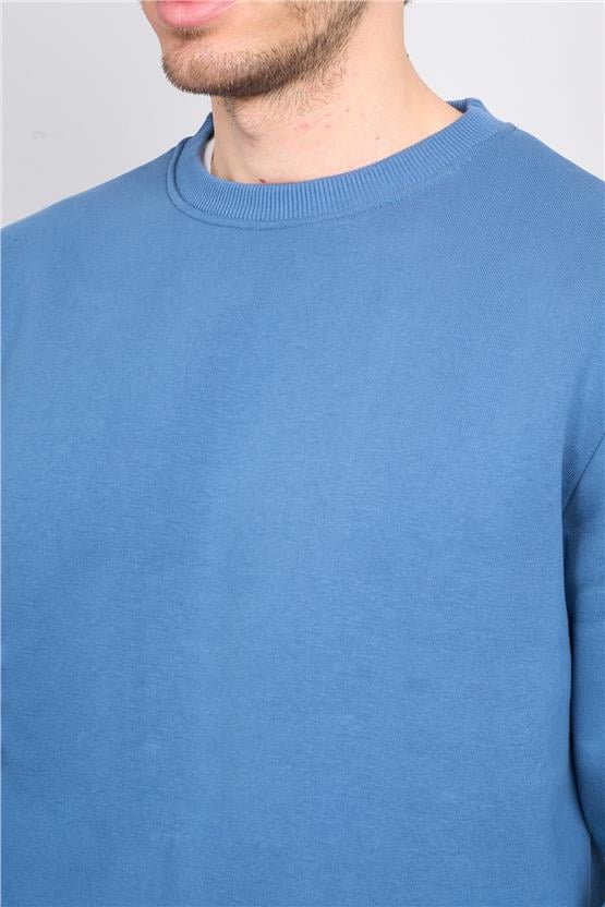 Çetinkaya Mentality 3036 3 İp Bisiklet Yaka İndigo Sweatshirt