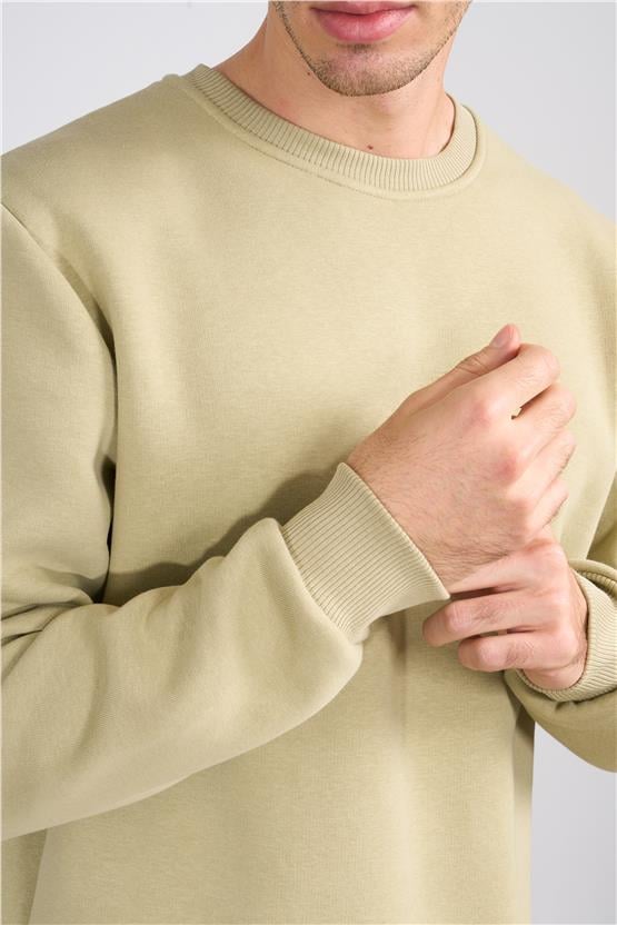 Çetinkaya Mentality 3036 3 İp Bisiklet Yaka Eski Yeşil Sweatshirt