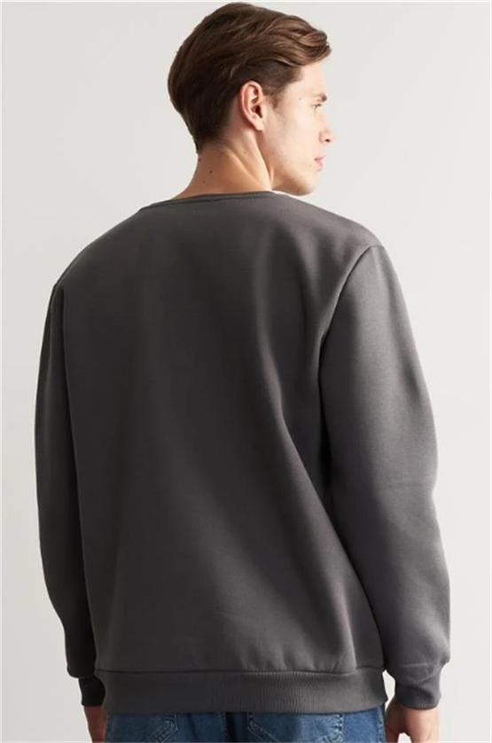 Çetinkaya Mentality 3036 3 İp Bisiklet Yaka Düz Koyu Gri Sweatshirt