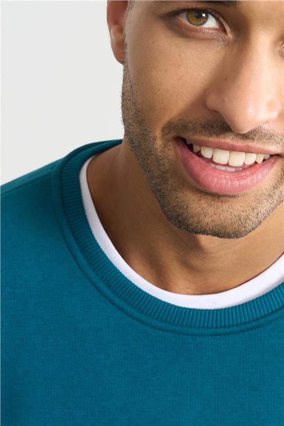 Çetinkaya Mentality 3036 3 İp Bisiklet Yaka Yeşil Sweatshirt