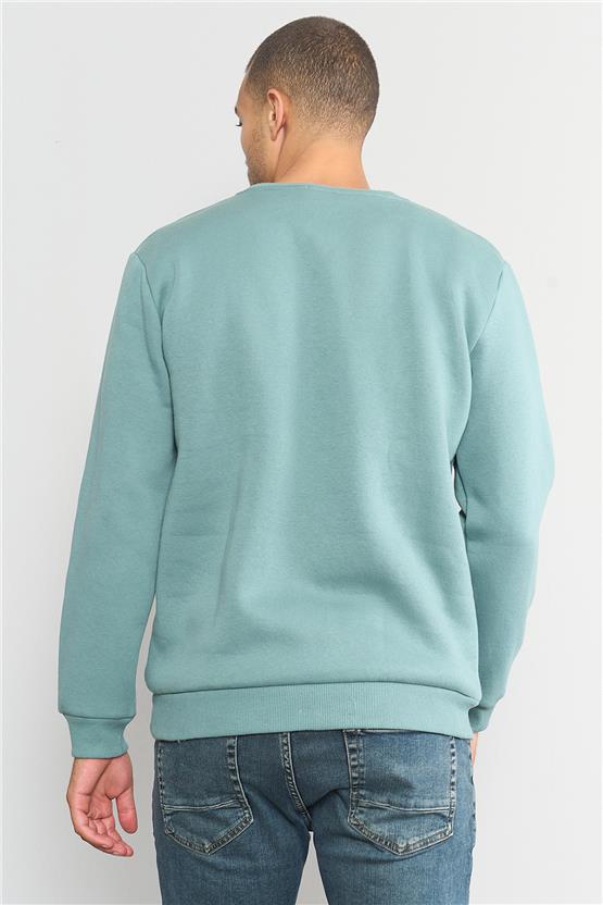 Çetinkaya Mentality 3036 3 İp Bisiklet Yaka Mavi-Yeşil Sweatshirt