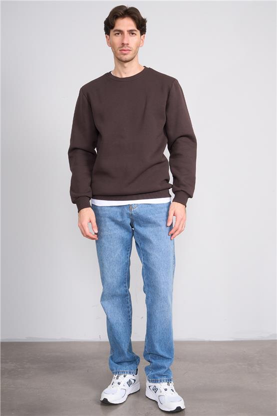 Çetinkaya Mentality 3036 3 İp Bisiklet Yaka Kahve Sweatshirt