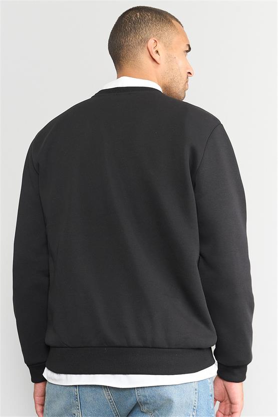 Çetinkaya Mentality 3036 3 İp Bisiklet Yaka Siyah Sweatshirt