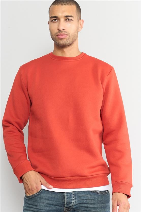 Çetinkaya Mentality 3036 3 İp Bisiklet Yaka Kiremit Sweatshirt