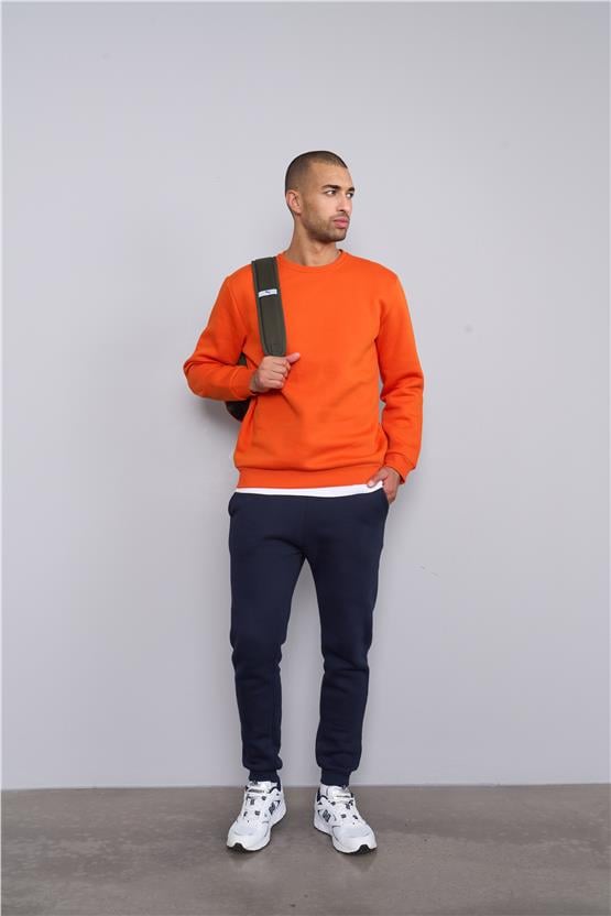 Çetinkaya Mentality 3036 3 İp Bisiklet Yaka Oranj Sweatshirt