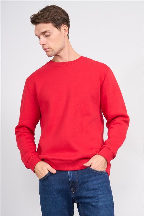 Çetinkaya Mentality 3036 3 İp Bisiklet Yaka Kırmızı Sweatshirt