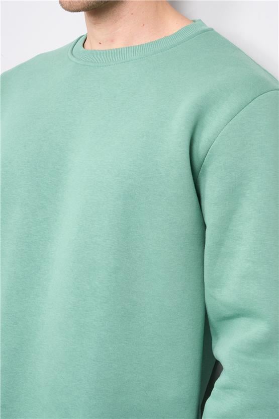 Çetinkaya Mentality 3036 3 İp Bisiklet Yaka Yeşil Sweatshirt