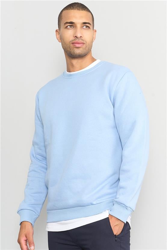 Çetinkaya Mentality 3036 3 İp Bisiklet Yaka Mavi Sweatshirt