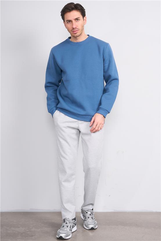 Çetinkaya Mentality 3036 3 İp Bisiklet Yaka İndigo Sweatshirt